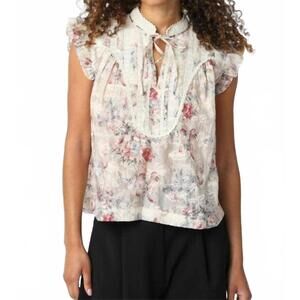 NEW OLIVIA DAR women's tayna floral top in cream